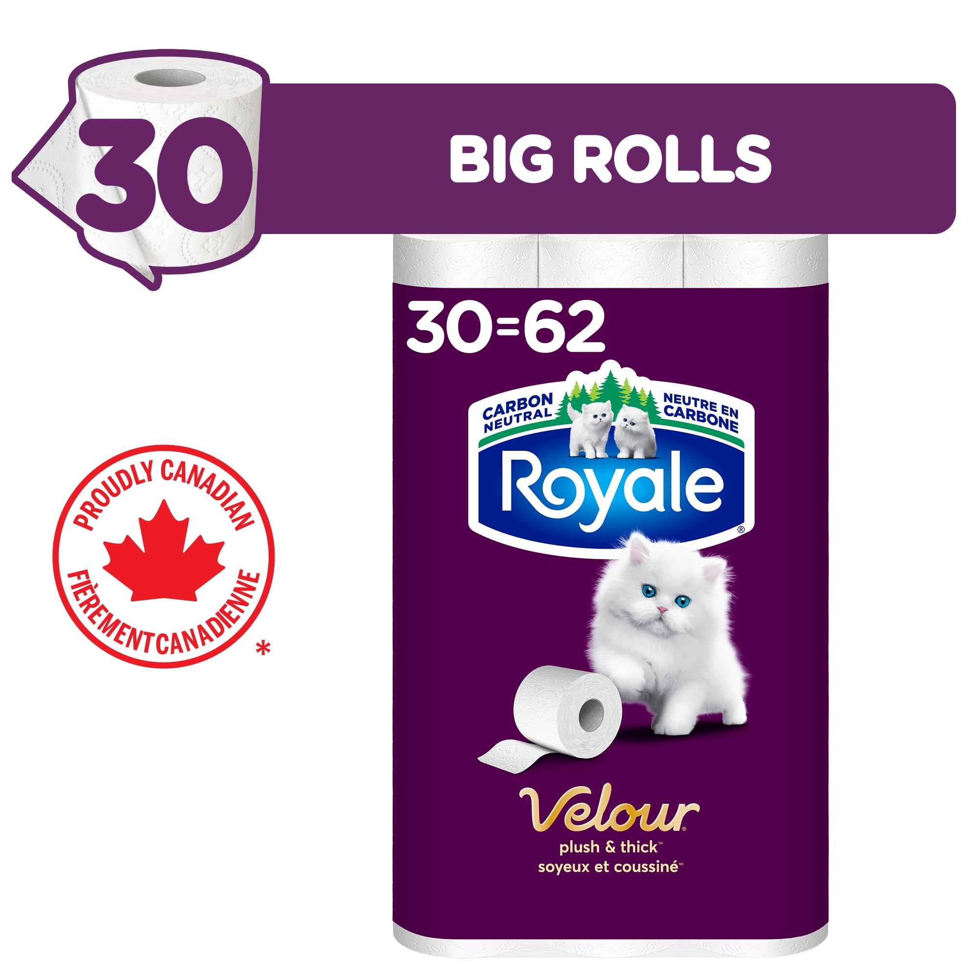 Royale Velour, 2 Ply Toilet Paper, 30 Equal 62 Bathroom Tissue Rolls