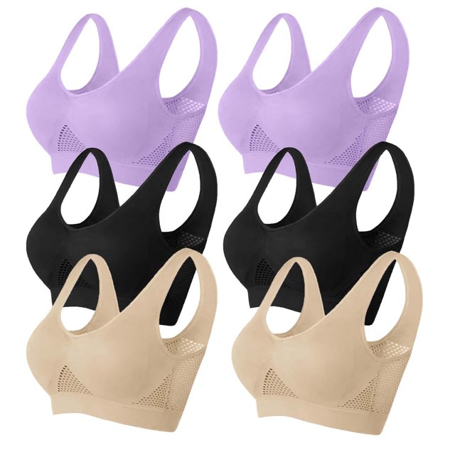 Timegard 6pc Sports Bras for Women Plus Size High Support Wireless Breathable Mesh Workout Running Bras