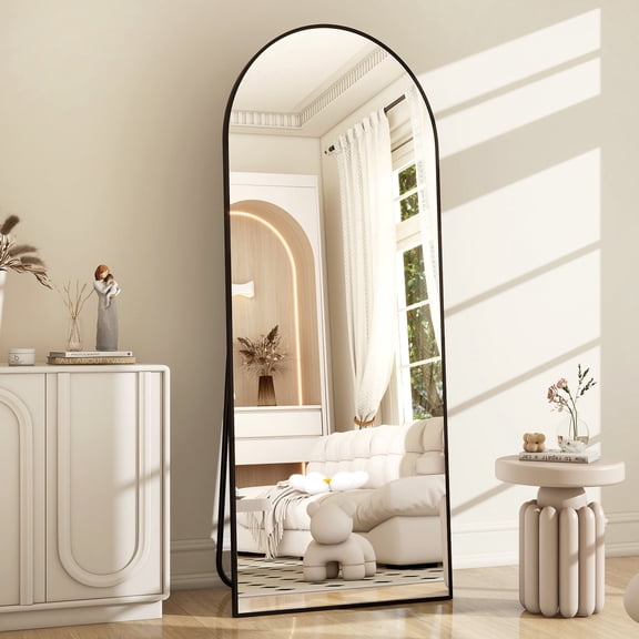 BEAUTYPEAK Arched 64.1"x21.1" Full Length Mirror Floor Mirror Sturdy MDF Mirror with Stand Full Body Mirror, Black