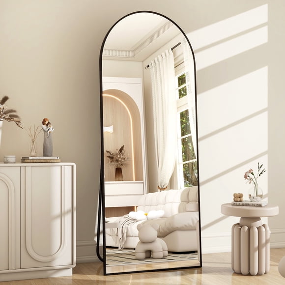 BEAUTYPEAK Arched 64.1"x21.1" Full Length Mirror Floor Mirror Sturdy MDF Mirror with Stand Full Body Mirror, Black