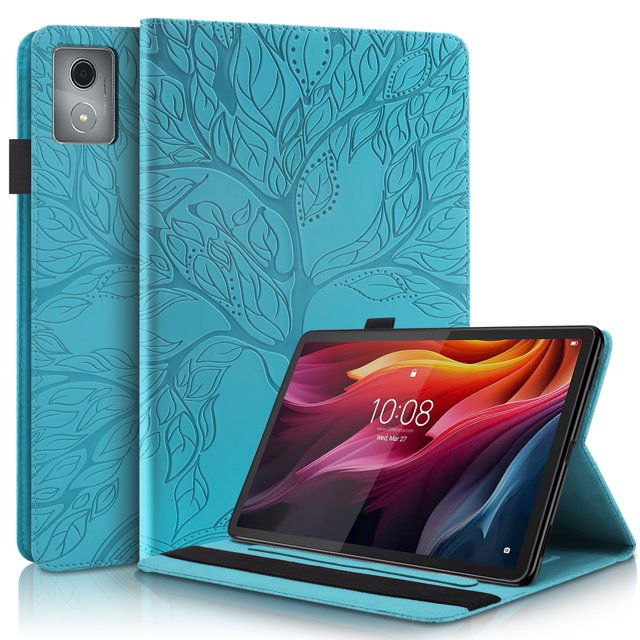Tree of Life Embossed Case for Lenovo Tab m11/k11 Plus Stand, Card Slots, Stylus Loop Blue