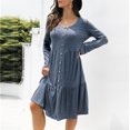 thumbnail image 4 of Pompotops Robe Décontractée Mode Femme Col Rond Ample Couleur Unie Aguichant Manches Longues Boutonnée, 4 of 6