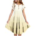 thumbnail image 1 of yoeyez 4-16 Robes pour Enfants Filles Fête Enfants Manches Volantées Robe Maxi à Volants Imprimé Dégradé Col Ras du Cou Robes Soleil Robe de Fête d'Anniversaire pour Enfant Or,12 Ans, 1 of 6