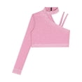 thumbnail image 3 of Manyakai Kids Girls Shiny Rhinestone Jazz Latin Modern Lyrical Dance Crop Tops Irregular Shoulder Pink 14, 3 of 5