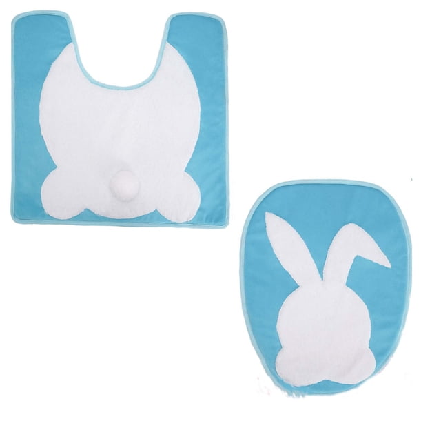 Binwennn Bathroom Memory Foam Rug Set No Bath Mats for Bathroom Easter White Bunny Rabbit Bathroom Rug Toilet Seat Lid Cover Soft Non Absorbent Shower Washable Home Decorative