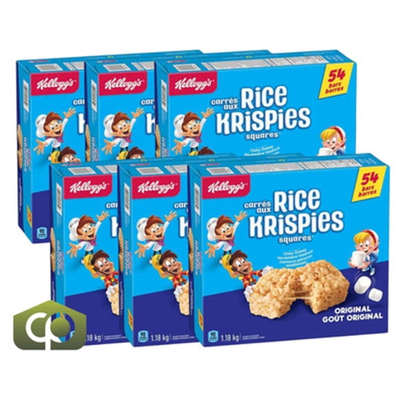 Kellogg's Barres Rice Krispies Squares, Lot de 54, 22 g (0,77 oz), Saveur Originale (6/caisse)
