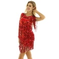 thumbnail image 3 of renvena Robe Mini pour Femmes à Paillettes Brillantes avec Franges en Similicuir à Col en V Sans Manches Tenue de Danse Samba Rouge TTG, 3 of 6