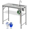 thumbnail image 1 of Outsunny Folding Fish Cleaning Table Camping Table with Sinks Faucet, Grey, 1 of 10