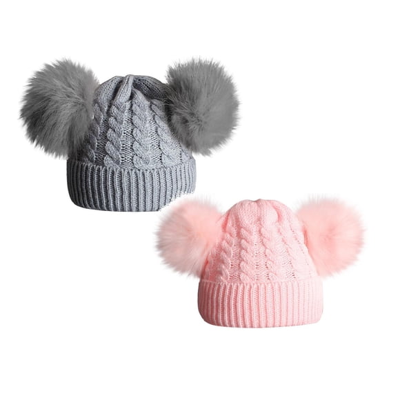 OJinShaWanO Chapeaux pour Nouveau-Nés Filles Prématurées 2 Pack Chapeaux en Laine Tricotée pour Enfants Garde au Chaud Hiver *2 Pcs (Gris 1Pcs et Rose 1Pcs)