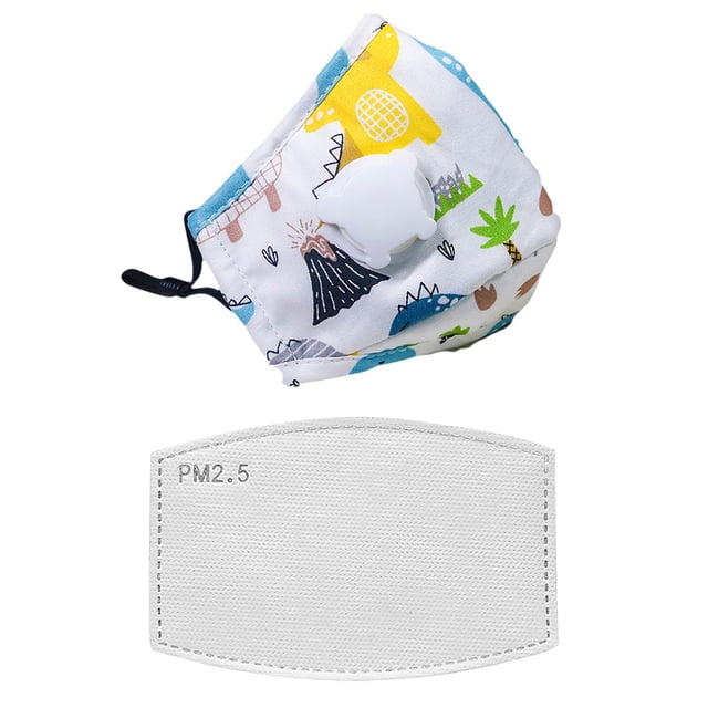 pitrice Children Mask Filter Cartoon Cotton Mouth Face Cover Filters Accessory 1pc Little dinosaur+breathing valve 1Set
