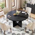 thumbnail image 3 of Round Dining Table for 4-6 People, 47'' Dining Room Table with Wooden Pedestal Base, Dinner Tables, Circle Kitchen Tables for Dining Room, Kitchen, Living Room (Table Only), 3 of 7