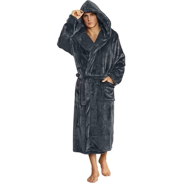 U2SKIIN Peignoir à Capuche pour Homme, Peignoir en Molleton Mi-Long Doux, Chaud et Pelucheux pour Hommes (Gris Foncé, L-TG)
