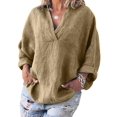 thumbnail image 1 of MAWCLOS Women Blouse V Neck Shirts Long Sleeve Tops Loose Beach Solid Color Pullover Khaki L, 1 of 2