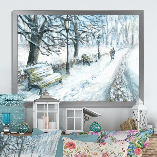 Designart Winter Park At Christmas Traditional Framed Wall Art