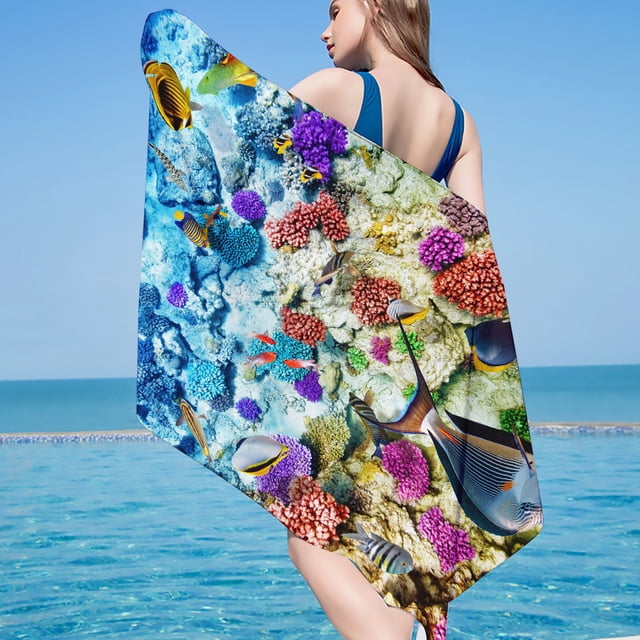 LSLJS Beach Towel Summer Beach Essentials Microfiber Beach Towel Super Lightweight Colorful Bath Towel Sandproof Beach Blanket Multi-Purpose Towel for Travel Swimming Pool 30x60 Inch Beach Towel