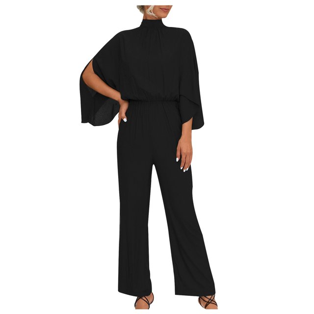 Penkiiy Combinaisons pour Femmes Mode Décontractée Imprimée Col Montant Bretelles Taille Dos Nu Combinaison Noire TP Combinaisons
