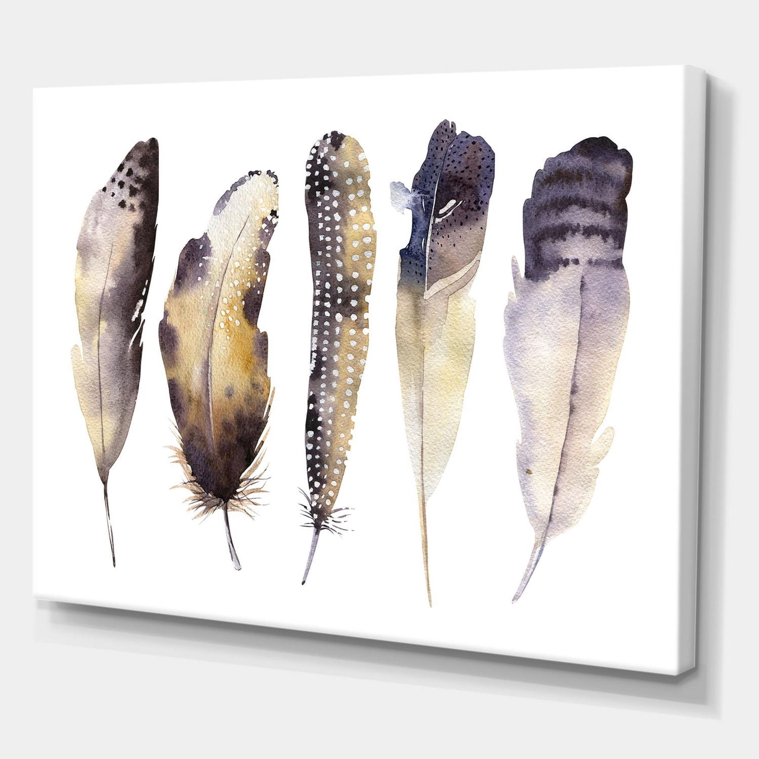 Designart Boho Ethnique Plumes Gris Foncé I Art mural sur toile