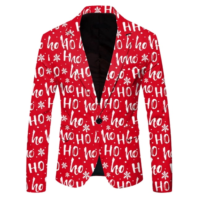 Men Christmas Snowflake Santa Prom Jackets for Men Printed Pocket Lapel Button Tuxedo Suit Jacket Suit