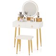 thumbnail image 2 of Costway Coiffeuse Table de Maquillage Tabouret Ensemble Miroir Éclairé 3 Couleurs avec Tiroirs Blanc, 2 of 10