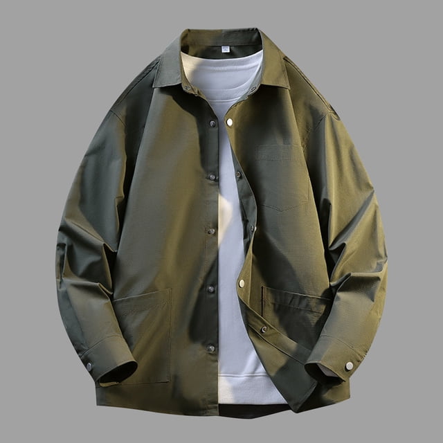 NTACZA Men Jacket Green Lapel Collar Plus Size Shirt Jacket Button Down Shacket Fall Outerwear for Men,XXXL