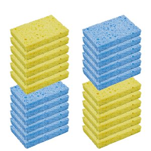 CELOX 24 Pack Éponges de cuisine durables, Éponge de pâte à bois naturelle pour les plats, En vrac d'éponges cellulosiques absorbantes pour le nettoyage de la cuisine, Salle de bains, DIY pour les enfants, 4,3" x 2,6" x 0,5""