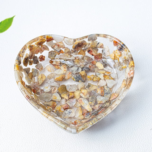 CQCYD Heart Shaped Resin Bowl, Transparent Jewelry Dish, Decorative Organizer For Rings Earrings, Beautiful Patterned Craft Display, Valentine's Day Gift