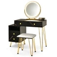 thumbnail image 1 of Patiojoy Bedroom Makeup Vanity Dressing Table Stool Set with 3 Colors Lighted Mirror Large Storage Cabinet Drawer Black, 1 of 7