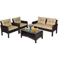 thumbnail image 3 of Costway 4PCS Patio Rattan Furniture Set Loveseat Sofa Coffee Table Garden W/ Cush, 3 of 10
