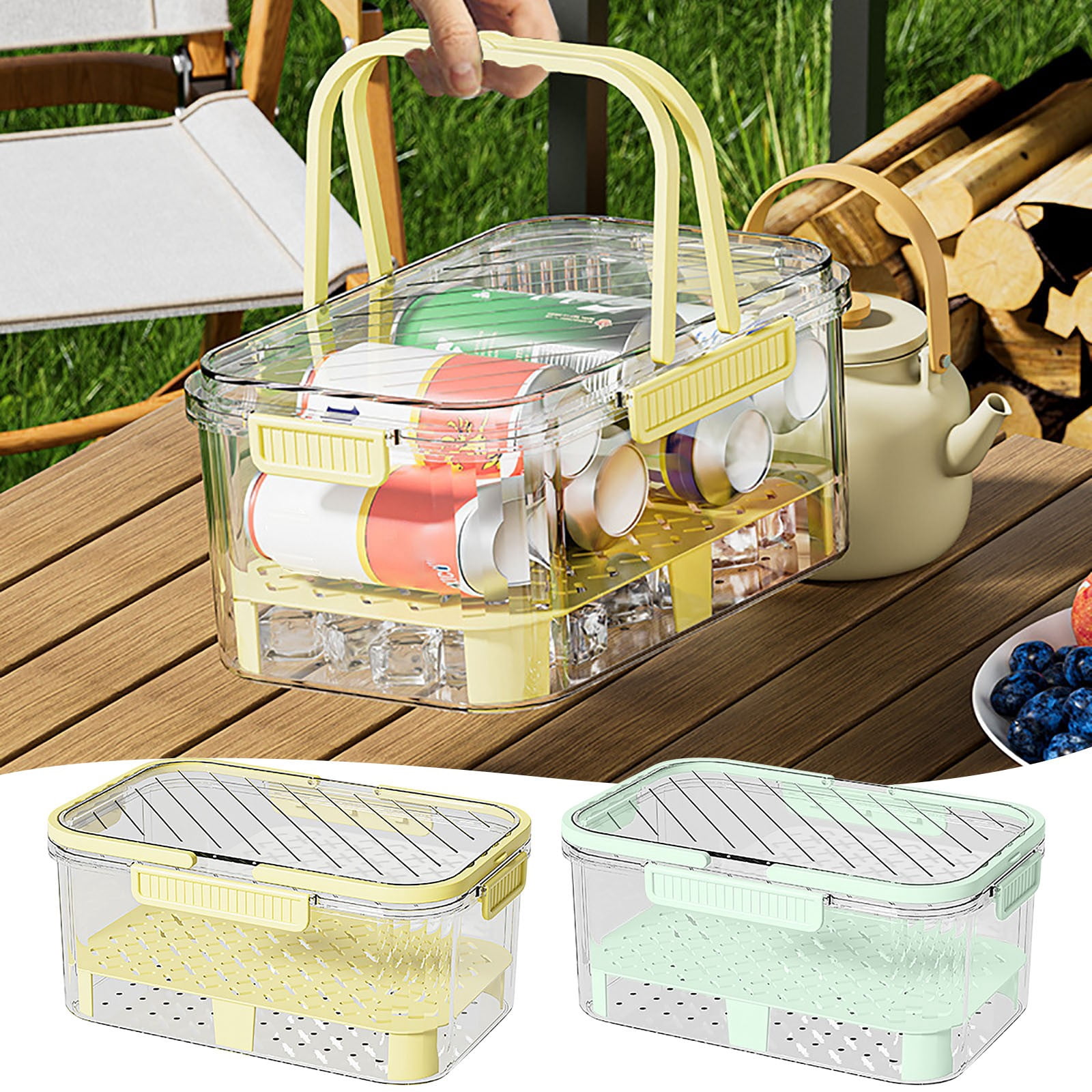 TTJ Kitchen Containers Food Storage Containers with Lids Portable Portable Crispers Large Capacity Refrigerator Crispers Plastic Lunch Box Outdoor Picnic Basket Storage Box with Lid