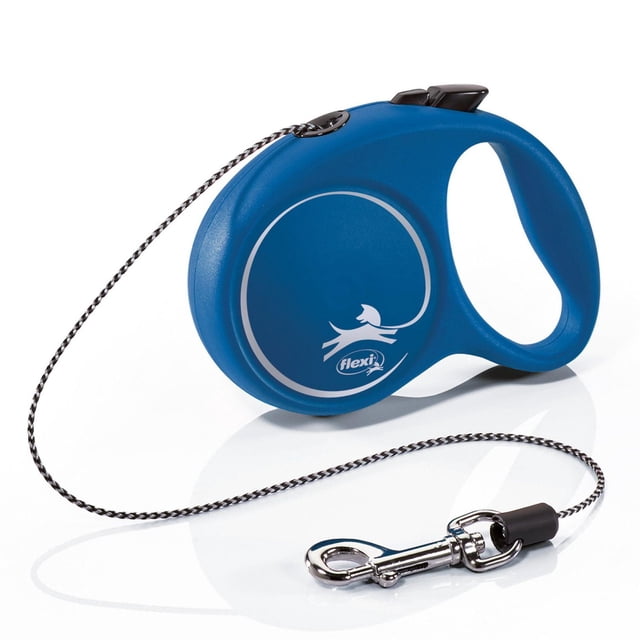 Flexi FUN Laisse pour Chien Rétractable Extra Petite de 3 m en Bleu avec Poignée Ergonomique à Prise Douce, Corde Tressée Noire et Blanche s'Étirant sur 3 Mètres, et Crochet à Pression Chromé pour Petits Chiens jusqu'à 8 kg, Idéale pour une Liberté Contrôlée pendant les Promenades.