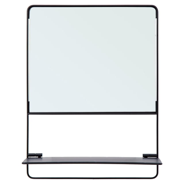 Truu Design Miroir Mural Décoratif Carré en Métal avec Cadre en Métal Noir Mat Résistant à la Rouille et Tablette Intégrée pour Clés Ou Petite Déco, Mesurant 12 par 15,75 Pouces, Idéal pour le Montage dans les Salons, les Couloirs Ou les Chambres.
