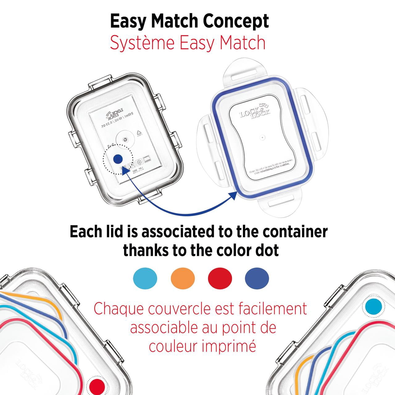 Starfrit LocknLock Easy Match ensemble pour le lunch de 18-pièces, Contenants de rangement en plastique avec couvercles
