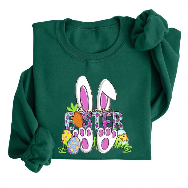EGNMCR Easter T-Shirt Imprimé Femmes T-Shirts Graphiques Femmes Chemises Femmes Col Rond Easter Haut Imprimé à Manches Longues Chandails T-Shirts Femmes