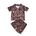 thumbnail image 3 of Sylvamorning Kids 2PCS Pajama Set, Leopard Pattern Short/Long Sleeve Button-Down Collar Top Short/Long Elastic Pants Sleepwears, 3 of 5