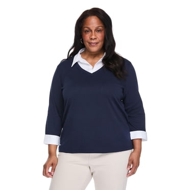 Karen Scott Women's Plus Collared V-Neck Top