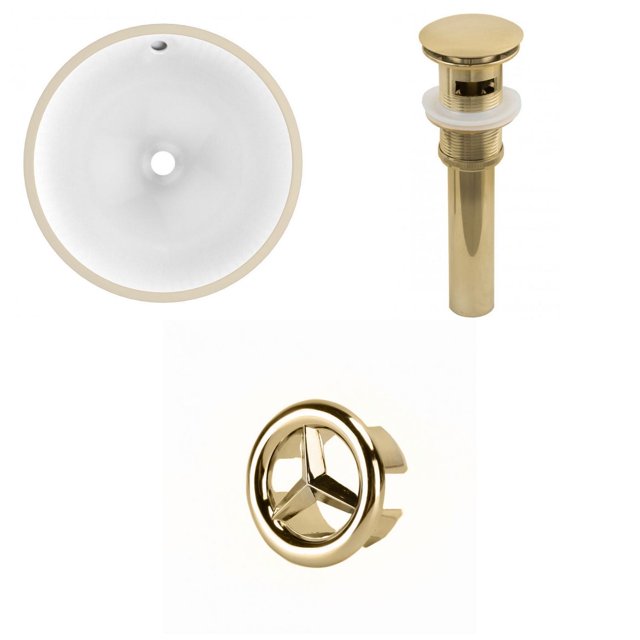 15.25-in. W Round Bathroom Undermount Sink Set In White - Gold Hardware - Overflow Drain Incl. AI-20603