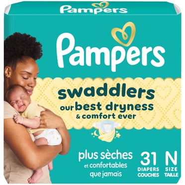 Pampers Swaddlers Couches, Taille 0 (jusqu'à 10 lbs), Absorbantes, Garde Bébé au Sec et Confortable, Couche Jetable pour Bébé Sans Danger pour la Peau