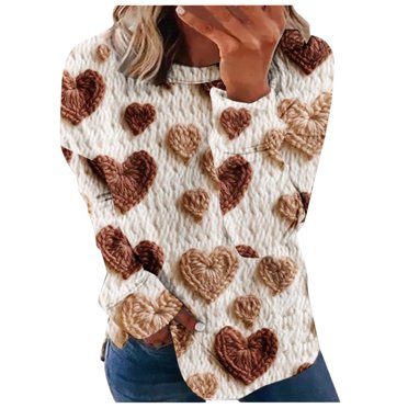 Aboser Chandails en Molleton pour Femmes Saint-Valentin Tendance Cœur d'Amour Graphique 3D Grande Taille Épaule Tombante Chandail Ample Manches Longues Hauts Décontractés pour Couples
