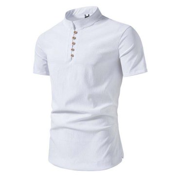 Yuyuzo T-Shirts pour Hommes à Manches Courtes, Col Montant, Boutons, Coupe Ajustée, T-Shirts d'Affaires Décontractés, Tuniques