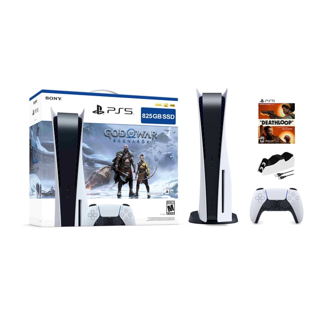 PlayStation 5 Édition avec Disque Ensemble God of War Ragnarök avec Deathloop et Chargeur de Manette Mytrix