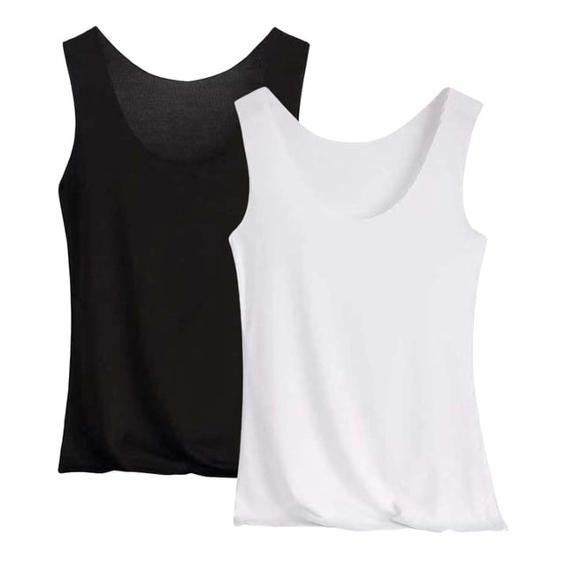 Miqool Lot de 2 Débardeurs pour Femmes Grande Taille en Soie Glacée Rafraîchissante Sans Coutures sous-Vêtement Col Ras du Cou Sans Manches Hauts de Pyjama