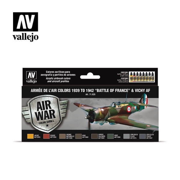8 Model Air Set - Armée de l’Air Colors 1939 to 1942 “Battle of France†& Vichy AF (71.626) Plastic Model Kit Air War Acrylic Airbrush Paint