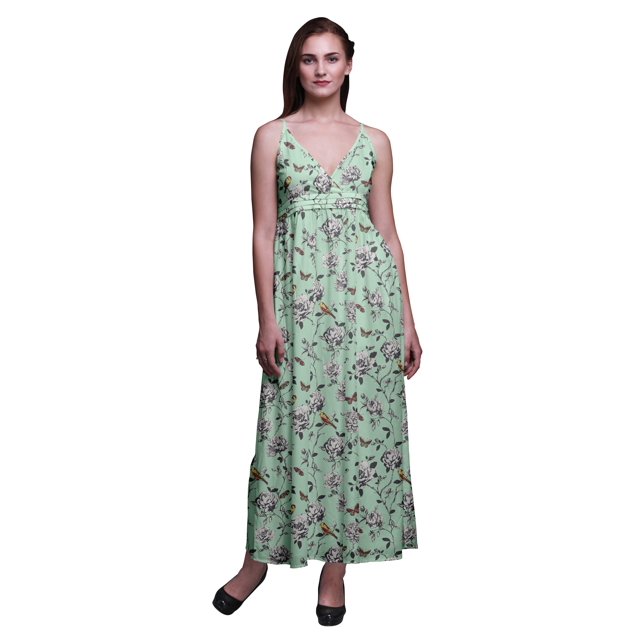 Bimba Robe Longue Maxi Bohème à Bretelles Sans Manches Imprimée Florale pour Femme - Moyen