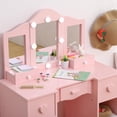 thumbnail image 4 of 2-in-1 Girls Vanity Table with LED Lights & Stool, Wooden Princess Dressing Desk with Tri-Fold Mirror and Storage Drawer, 4 of 7