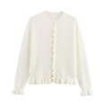 thumbnail image 1 of ManxiVoo Veste en Tricot à Garniture Superposée pour Femme, Bordure Décorative, Cardigan Décontracté, Manteau Confortable, Haut, Taille P, Blanc, 1 of 2