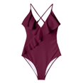 thumbnail image 3 of Women Halter One Piece Swimsuit Sexy Ruffle Backless Bathing Suit Plunge V Neck Classic Coverage Bottom, 3 of 4