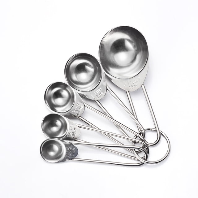 Measuring Spoons Set, Stainless Steel 5-Piece Kitchen Baking Measuring Spoons, Household Coffee Milk Powder Weighing Spoon with Engraved Capacities