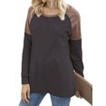 thumbnail image 1 of Femmes Côté Fendue Ourlet Cou Manches Longues Couleur Bloc Pull Top, 1 of 4