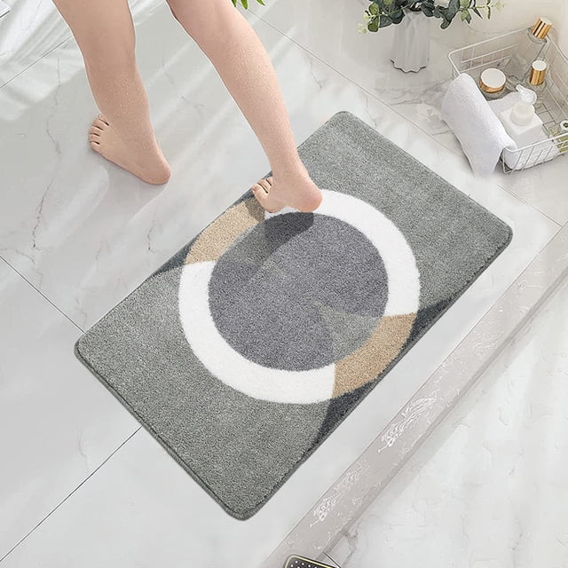 Meitianfacai Bathroom Floor Mat Microfiber Inkjet Printing Bathroom Absorbent Foot Mat Bedroom Door Mat Non Slip Mat Flocked Carpet Geometric Pattern
