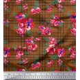 thumbnail image 1 of Soimoi Brown Rayon Crepe Fabric Check & Floral Print Fabric by Yard 46 Inch Wide, 1 of 5